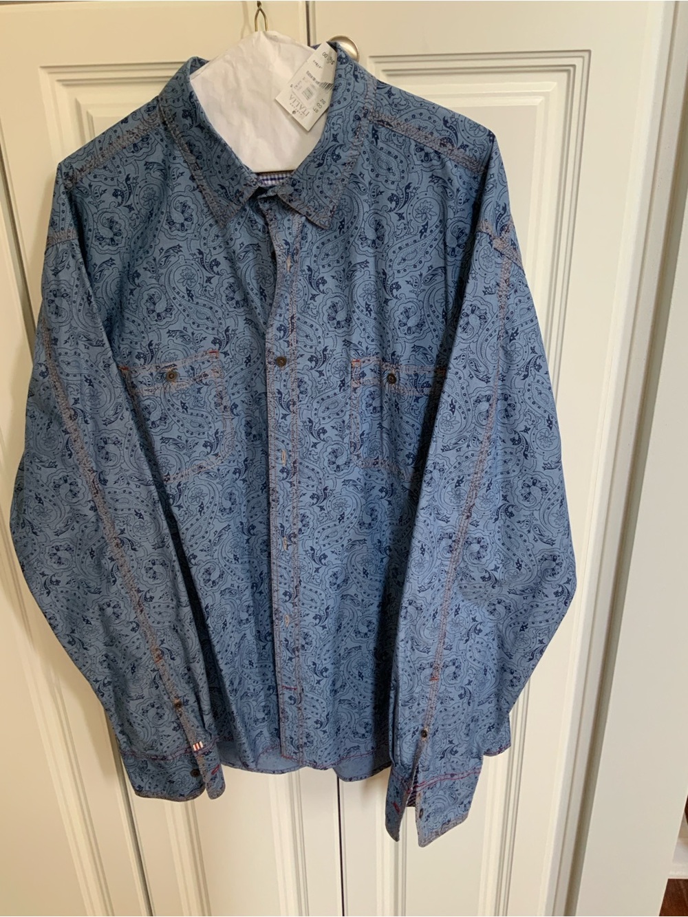 Men's Blue Paisley Casual Button-Down Shirt